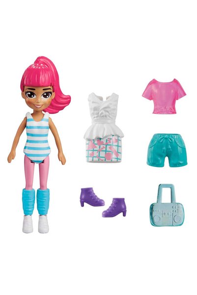 Polly Pocket ve Moda Aksesuarları Oyun Seti Çizgili Yaz, 9 cm Bebek ve Değişt...
