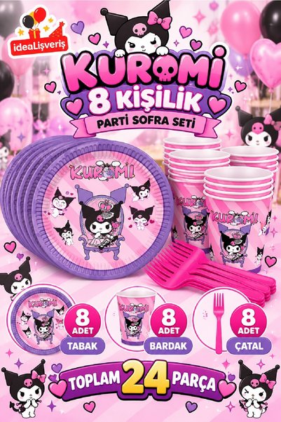 Bkmc Kuromi Temalı Doğum Günü Parti Seti| 8 ve 16 Kişilik | Tabak Bardak Çata...