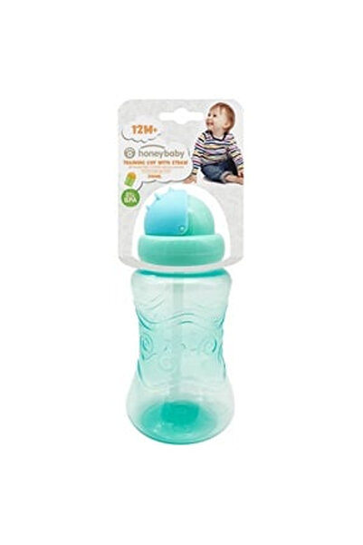 OEM Plastic Training Cup with Straw Mint Green Mode Wavy 340ml - Honey Baby