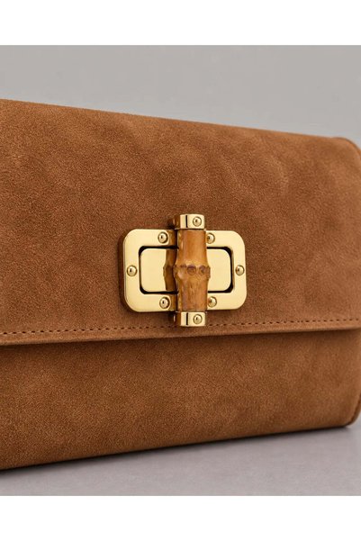 Vera Pelle Geantă de damă din piele întoarsă maro iris, tip plic și crossbody – Fabricată în Italia