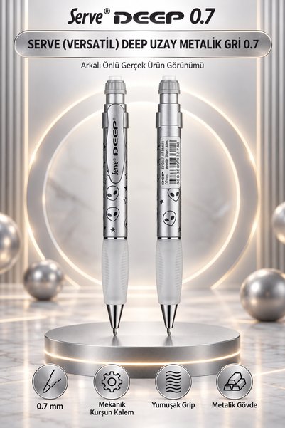 Serve Deep Uzay Metalik 0.7 mm Versatil Kalem – Mekanik Kurşun Kalem, Metalik...