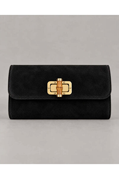 Vera Pelle Γυναικεία τσάντα Iris από μαύρο σουέτ, τύπου clutch και χιαστί – Κ...