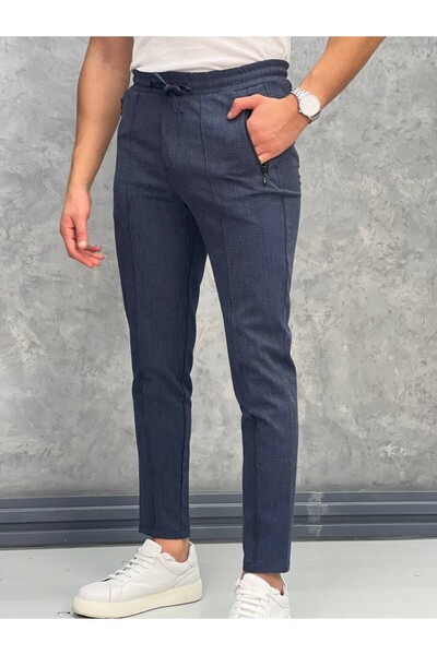 MODEFENDİ Pantaloni jogger slim fit din bumbac și lycra cu detaliu cu dungi