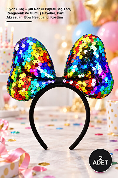 Yenilig 2Pcs Bow Crown – Double Color Sequined Hair Crown, Colorful and Silve...