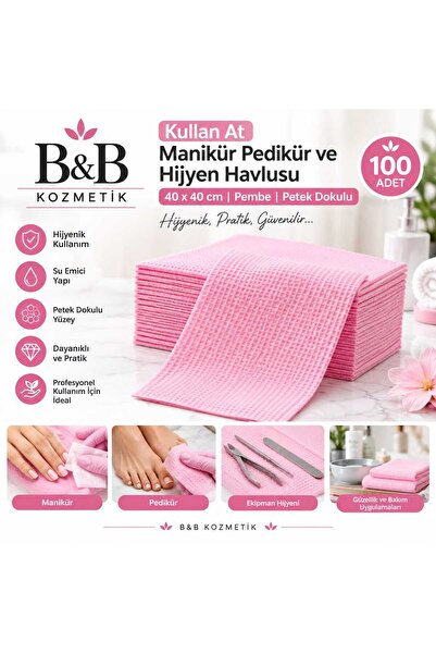 Profesyonel Manikür Pedikür Havlusu Tek Kullanımlık Petek Dokulu 40x40 cm 100'lü Pembe RENK