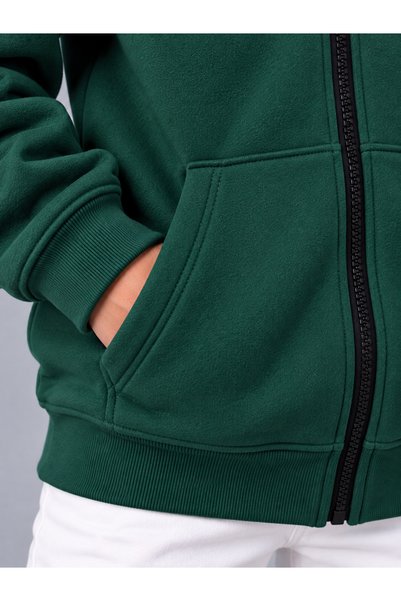 KİDSPİTİRCİK Unisex Children's Khaki Green Zippered Cardigan 3-Ply Shardoon Fabric (Thick-Winter)