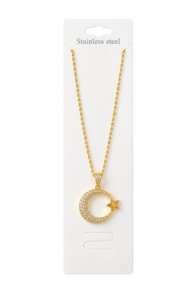Generic Brand Steel Moon Star Necklace Gold – Stylish and Elegant Women's Necklace with Zircon Stones