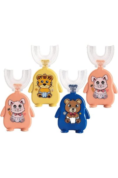 AZONEE Kids U-Shaped Toothbrush, 4-Pack, Manual, Soft Silicone Bristles, Enga...