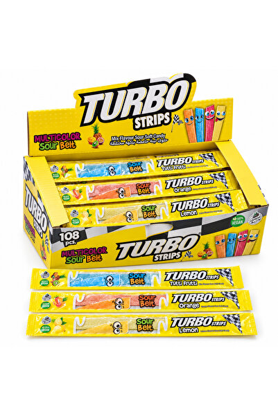 TURBO Strips Sour Belt – Jeleuri Acrișoare Tip Bandă cu Arome de Fructe, 108 ...