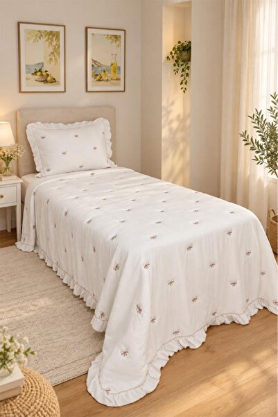 Çeyiz Diyarı Manifest Fasergefüllte Einzelbettdecke 180x240 cm Creme - Beige