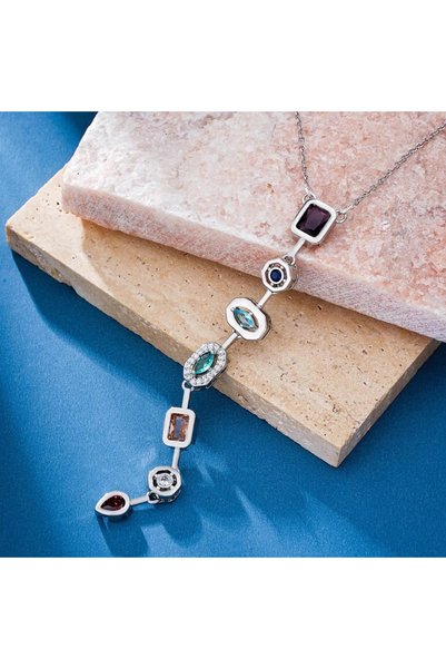 FREE PALACE Multi-Colored Zircon Stone Chakra Row Gold Plated Pendant Necklace