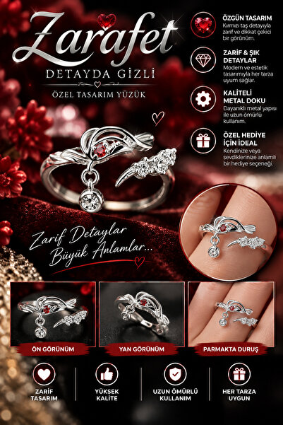 FG KONNİCHİWA Elegance Red Stone Dangle Elegant Ring