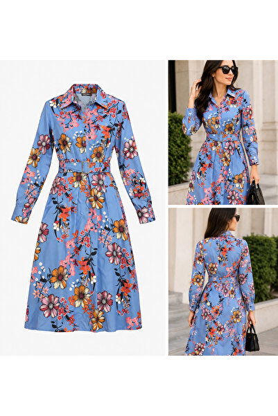 OEM ELEGANT DRESS WITH Printed - BLUE