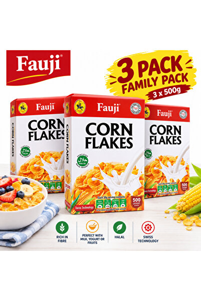 Generic Brand Fauji Corn Flakes – 500g × 3 Bundle family pack 🥣🌽
