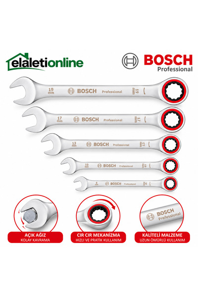 Bosch Cırcır Anahtar Seti Profesyonel 5 Parça, 8-10-13-17-19