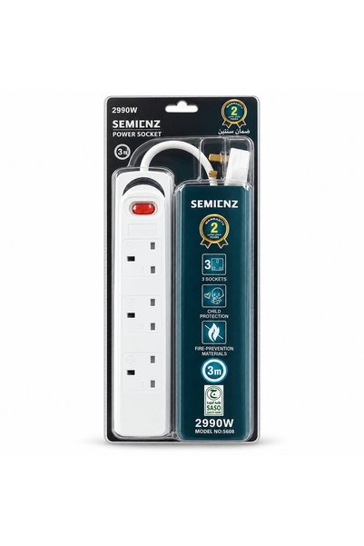 Generic Brand 3-Socket Power Strip 3m Extension Cord 2990W 13A with Child Protection