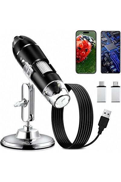 StepCo Dijital Mikroskop Kamera, 1600X Büyütme Kapasitesi, 1080P Full HD Fotoğraf ve Video Kaydı, 8 Ledli K