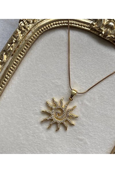 FREE PALACE Zircon Stone Spiral Sun Figured Gold Plated Necklace