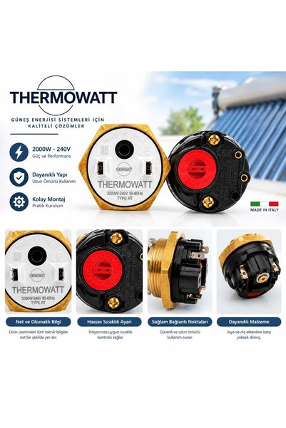 Thermowatt Termostat 2000W 240V 50-60Hz – Güneş Enerjisi ve Boyler Sistemleri İçin – Type RT