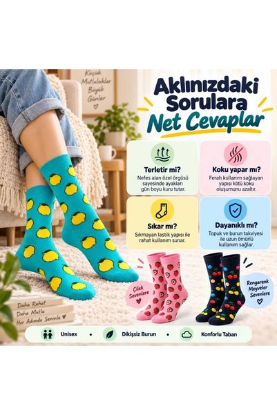 Generic Brand جوارب نسائية ورجالية ملونة بنقشة الفاكهة، مجموعة من 6 جوارب طوي...