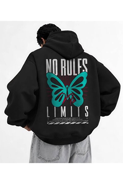 Minga London Siyah No Rules Lımıts Sırt Baskılı Oversize Kapüşonlu Sweatshirt