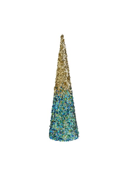 DD SHOP Con decorativ de Craciun cu paiete verzi, bej si sampanie ombre, 10x3...