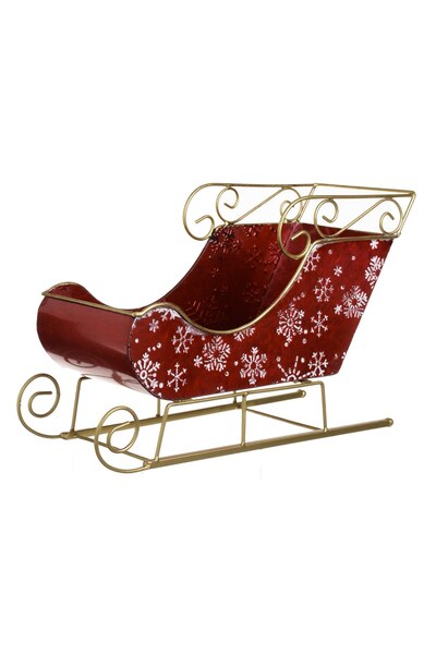 DD SHOP Coș decorativ metalic în formă de sanie, roșu cu detalii aurii și ful...