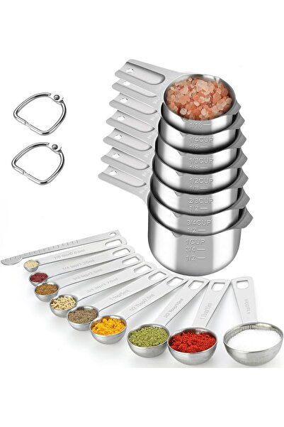 KASTWAVE 17-Piece Stainless Steel Measuring Cups & Spoons Set with Leveler, N...