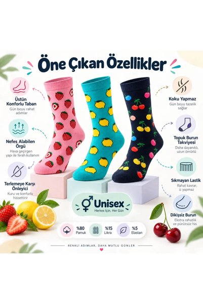 Generic Brand Women's and Men's Socks Fruit Patterned Colorful Set of 6 Long Socks Daily Comfortable Sports Socks Set