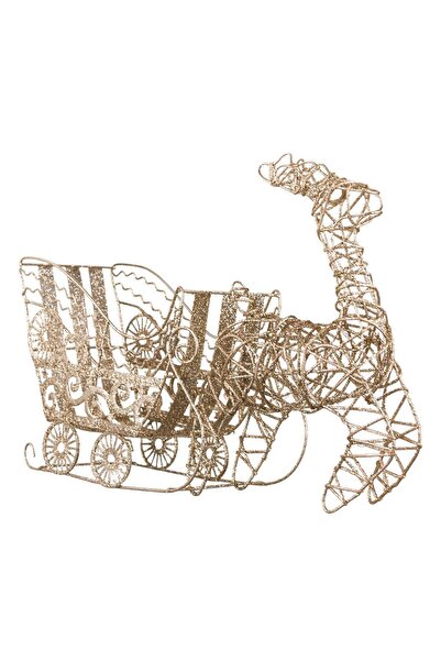 DD SHOP Decoratiune de Craciun Metalica Cerb cu Sanie cu Glitter Bej 36cm