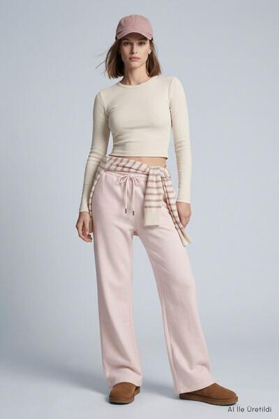 Rays Adjustable Waist Pocket Palazzo Sweatpants 500 Pink