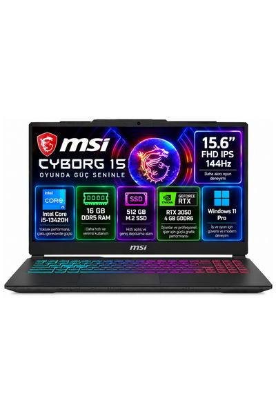MSI CYBORG 15 A13UC-2087XTR01 Intel i5 13420H 16GB 512GB SSD RTX3050 Windows ...