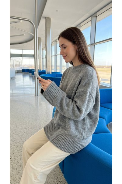 mare and co Geniş Kalıp Yumuşak Doku Uzun Kollu Basic Triko Kazak