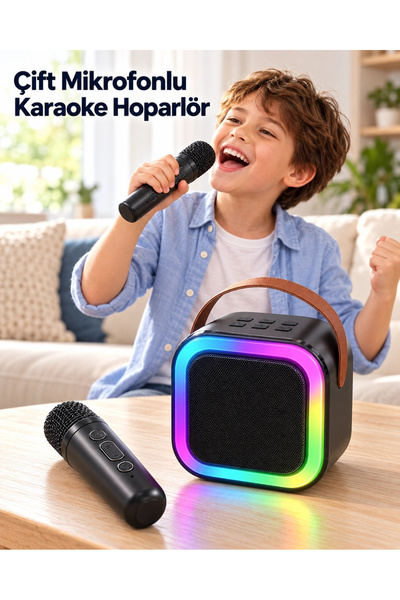 Epilons Evde Karaoke İçin Çift Mikrofonlu Şarj Edilebilir Kablosuz Hoparlör