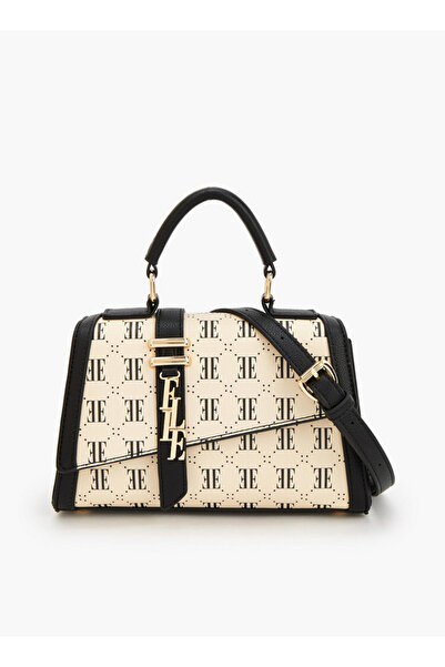 ELLE Monogram Print Satchel Bag with Detachable Strap