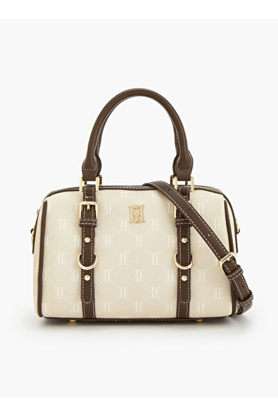 ELLE Monogram Print Tote Bag with Detachable Strap