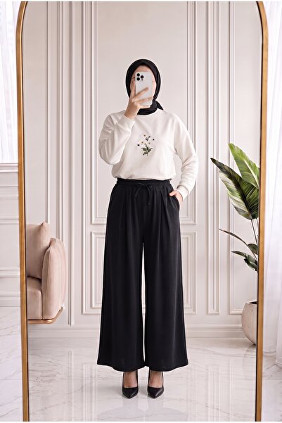 Holehola Hanzade Drawstring Pique Skirt Trousers-By5050 Black