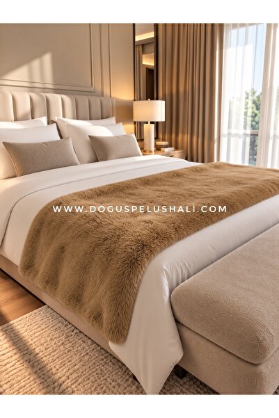 Doğuş Peluş Halı Ultra Yumuşak Tüylü Kahverengi Peluş Yatak Ucu Runner