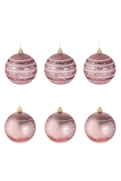 DD SHOP Globuri de Craciun roz mat si lucioase, modele cu glitter alb irizat,...