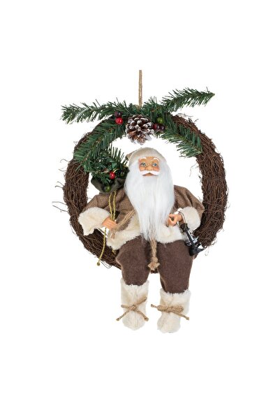 DD SHOP Coronita Decorativa de Craciun din Lemn cu Mos Craciun cu Haina Maro ...