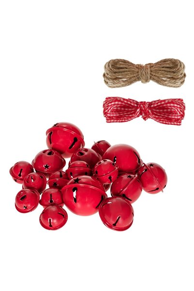 DD SHOP Clopoței decorativi de Crăciun, metalici, roșii, în două mărimi, cu ș...