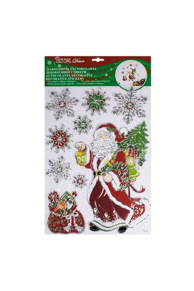 DD SHOP Autocolante decorative de Craciun, Mos Craciun, fulgi si sac cu cadou...