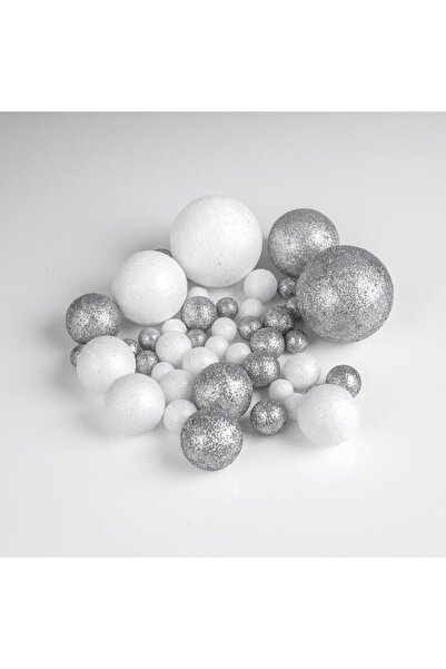 DD SHOP Globuri Decorative din Spuma Albe Argintii cu Glitter de Craciun - 12g