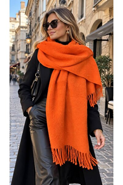 BALIENTE Șal de damă Orange Lux, cu textură moale, cu ciucuri, 70x180 cm