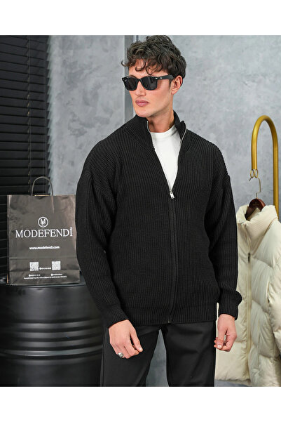 MODEFENDİ High Quality Knitted Pattern Zippered Knitwear Cardigan