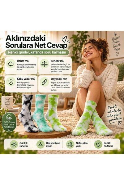 Generic Brand Unisex Batik Patterned Socks Set of 3 Colorful Cotton Long Socks Seamless Breathable Daily Sports Socks