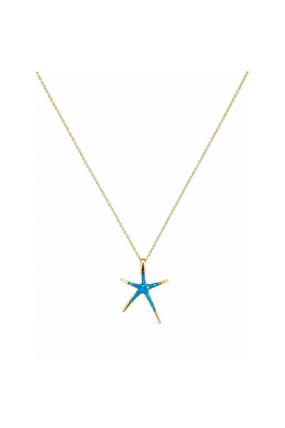 MOMOCA Γυναικείο Κολιέ Αστερίας σε Στυλ Blue Opal σε Χρυσό Χρώμα