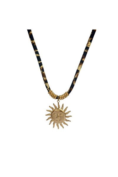 MOMOCA Ατσάλινο κολιέ με ήλιο σε leopard κορδόνι Stainless steel necklace wit...