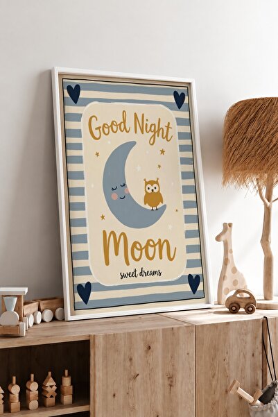 KEYFHOME Good Night Moon Moon și Bufniță Scrisă înrămată MDF Tablou Poster Ca...
