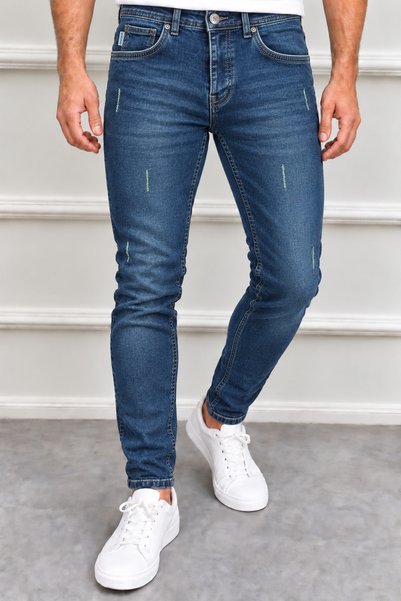 ElitWear Erkek Slim Fit Lazer Detaylı Likralı Kot Pantolon
